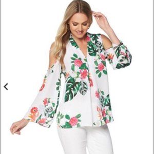 Vince Camino tropical floral cold shoulder blouse